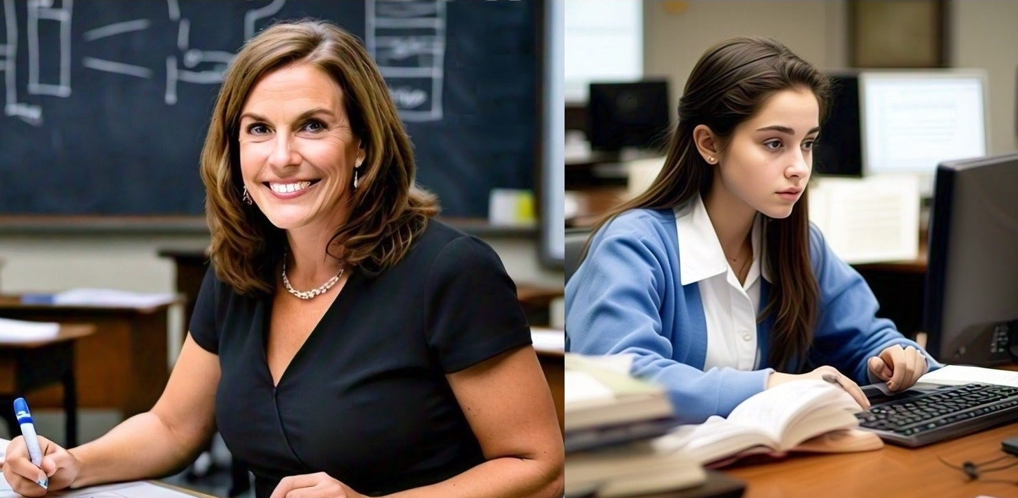 A teacher and a student working through engineering problems